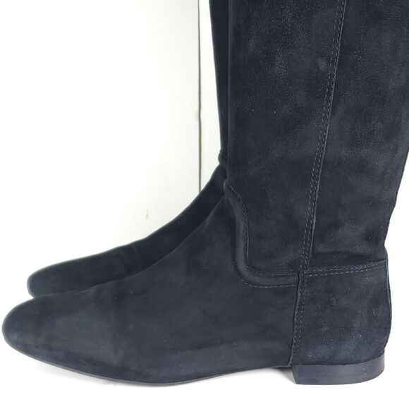 TORY BURCH Women's Selma US8,5M Black Suede Logo Zip Knee High Riding Boots - Picture 2 of 16